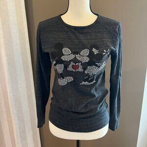 Disney Bedazzled Gray Long Sleeve Blouse, Size XS